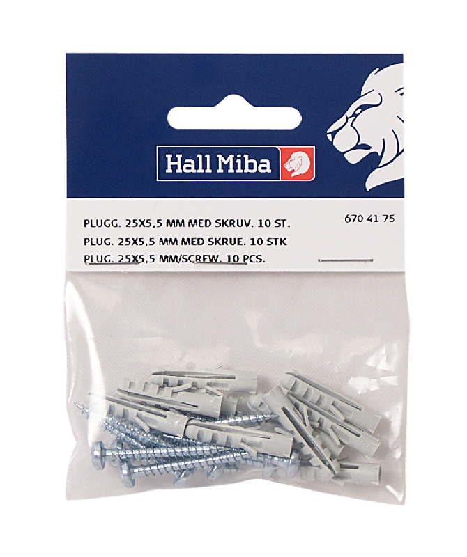 Plugg 25 x 5,5 mm med skruv 10-p