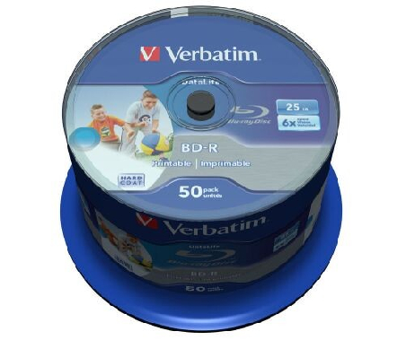 Verbatim BD-R SL, 6x, 25GB/200min, 50-pack spindel, Hard Coat