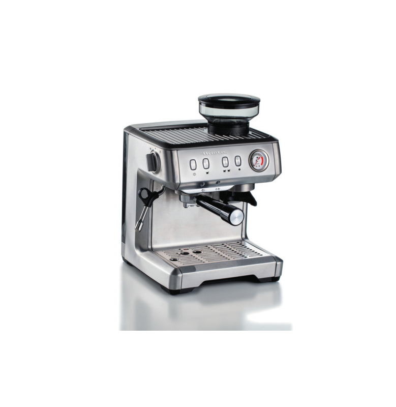 Espresso-maskin i metall, med kvarn