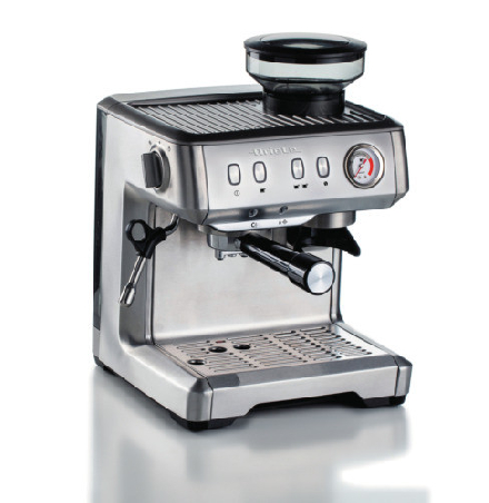 Espresso-maskin i metall, med kvarn